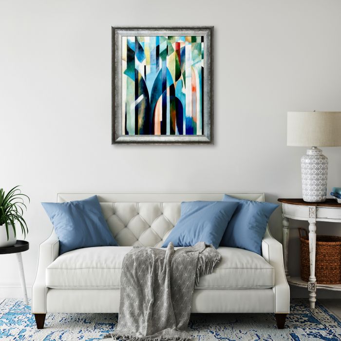 Blue Curve Reproduction Pre-framed - Athenian Distressed Silver Frame 20"X24"