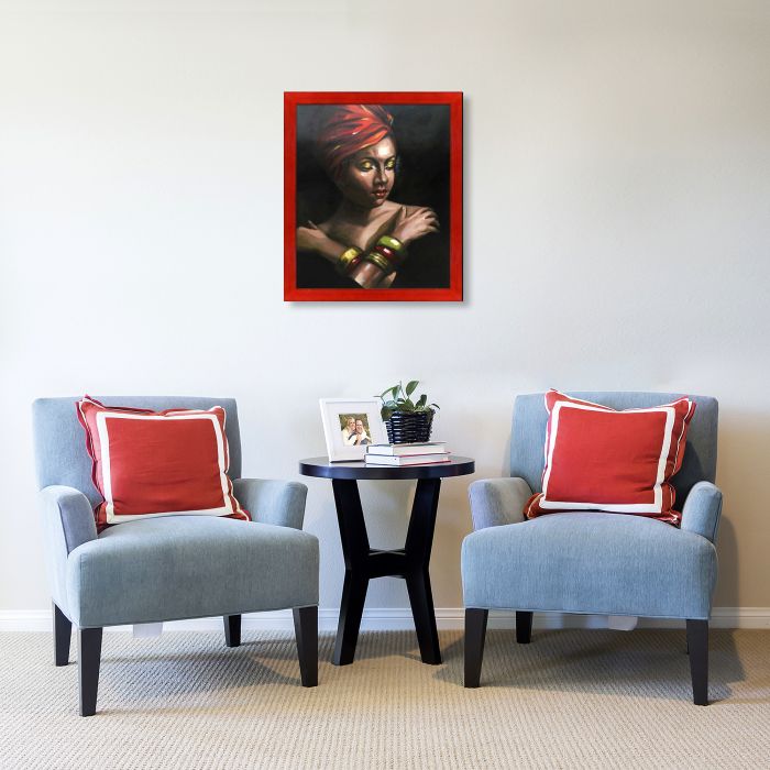 Girl with Golden Bracelets Reproduction Pre-Framed - Stiletto Red Frame 20" X 24"