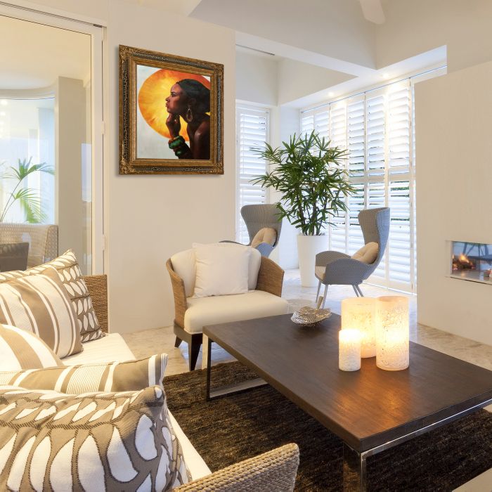 African Sun Reproduction Pre-Framed - Black Crackle King Frame 20"X24"