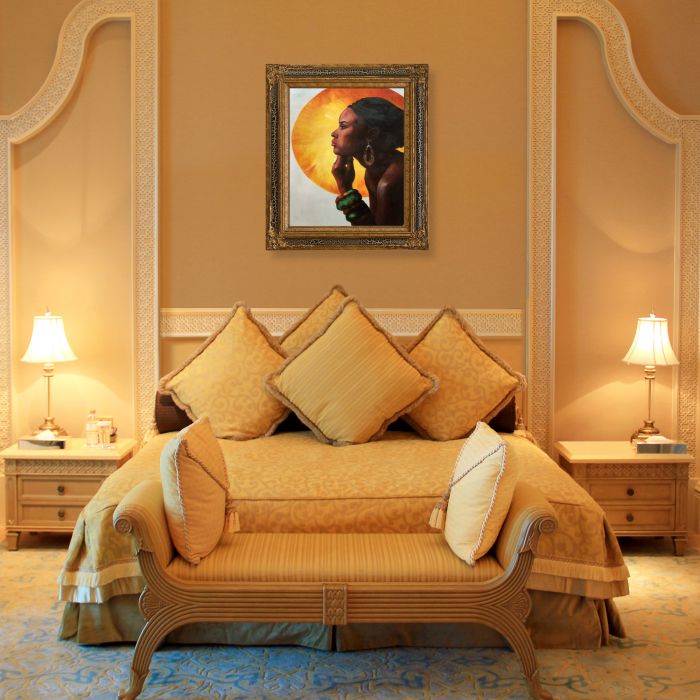 African Sun Reproduction Pre-Framed - Black Crackle King Frame 20"X24"