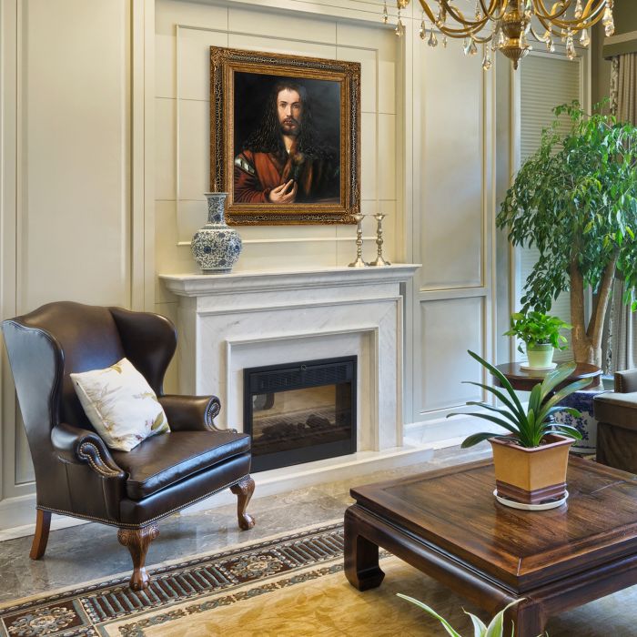 Self-Portrait at the Age of Twenty Eight Pre-Framed - Black Crackle King Frame 20"X24"