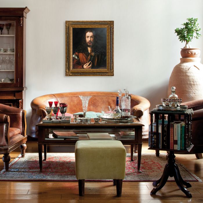 Self-Portrait at the Age of Twenty Eight Pre-Framed - Black Crackle King Frame 20"X24"