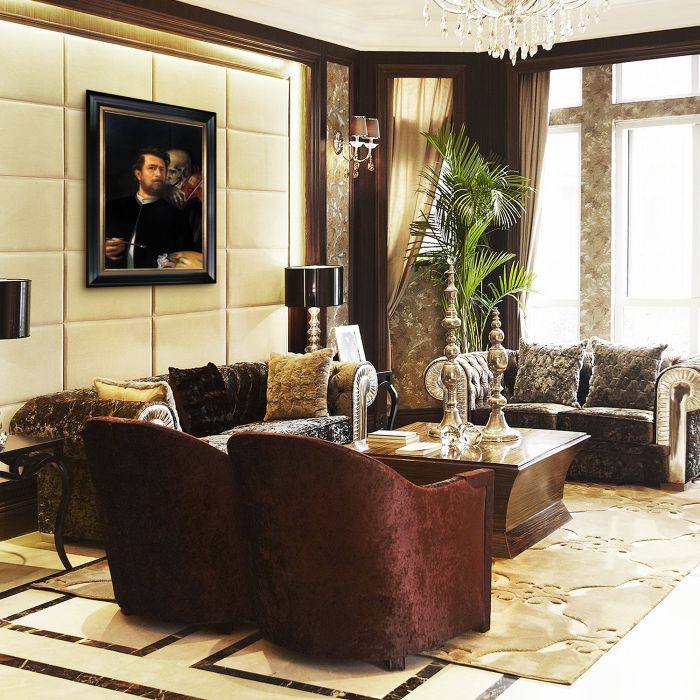 Self-Portrait with Death as a Fiddler Pre-Framed - Black Matte King and Piccino Luminoso Custom Stacked Frame 24" X 36"