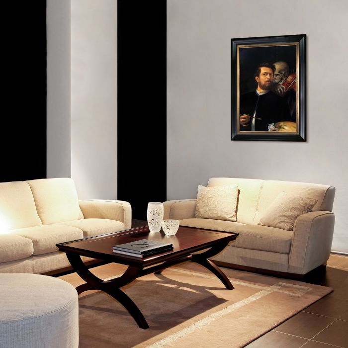 Self-Portrait with Death as a Fiddler Pre-Framed - Black Matte King and Piccino Luminoso Custom Stacked Frame 24" X 36"