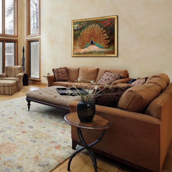 Peacock and Peacock Butterfly, 1917 Pre-Framed - Verona Gold Braid Frame 30"X40"