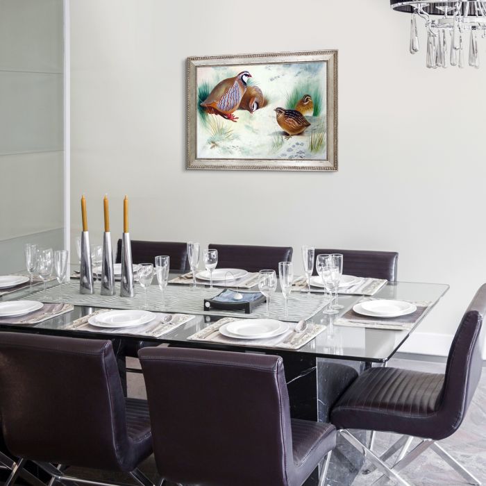 French Partridge and Chicks, 1915 Pre-Framed - Versailles Silver King Frame 24" X 36"