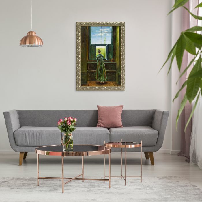 Woman at a Window Pre-Framed - Rococo Silver 24"X36"