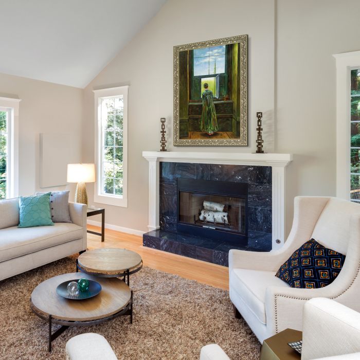 Woman at a Window Pre-Framed - Rococo Silver 24"X36"