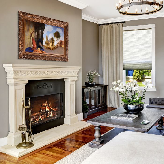 A View of Delft with a Musical Instrument Seller's Stall Pre-framed - Burgeon Gold Frame 24"X36"