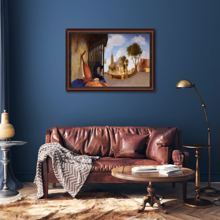 A View of Delft with a Musical Instrument Seller's Stall Pre-framed - Grecian Wine Frame 24" X 36"