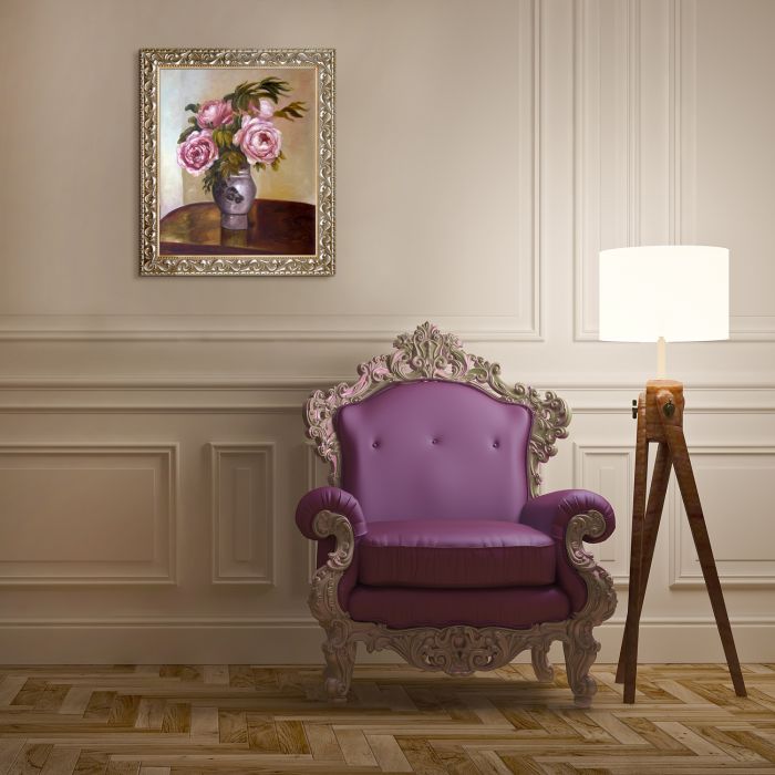 Bouquet of Pink Peonies Pre-Framed - Rococo Silver 20"X24"