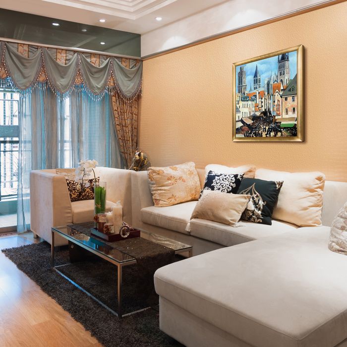 The Old Market at Rouen and the Rue de l'Epicerie Pre-Framed - Gold Luminoso Frame 20"X24"