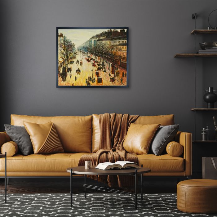 Boulevard Montmartre on a Winter Morning Pre-framed - Studio Black Wood Frame 20"X24"