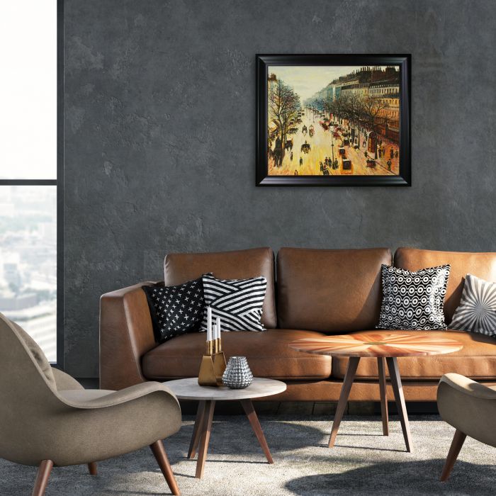 Boulevard Montmartre on a Winter Morning Pre-framed - Black Matte Frame 20"X24"