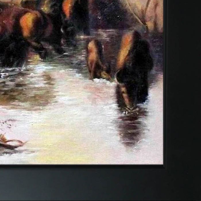 The Buffalo Herd Pre-Framed - New Age Black Frame 20"X24"