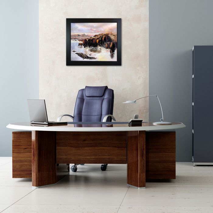 The Buffalo Herd Pre-Framed - New Age Black Frame 20"X24"