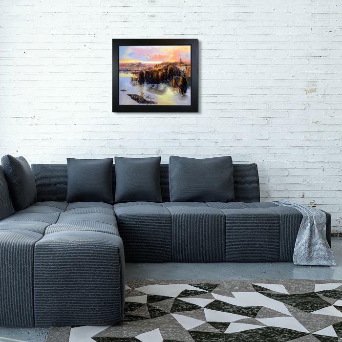 The Buffalo Herd Pre-Framed - New Age Black Frame 20"X24"