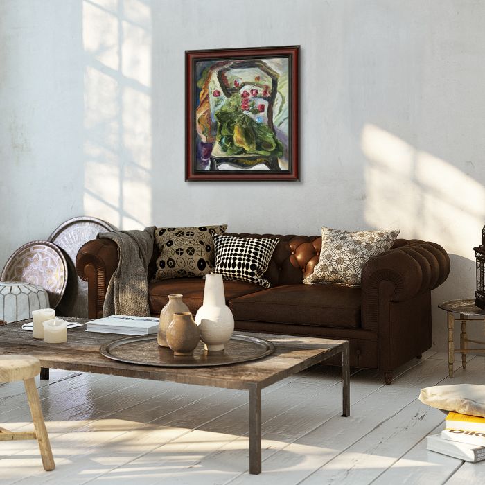 Flowers on a Chair Pre-framed - Grecian Wine Frame 20" X 24"