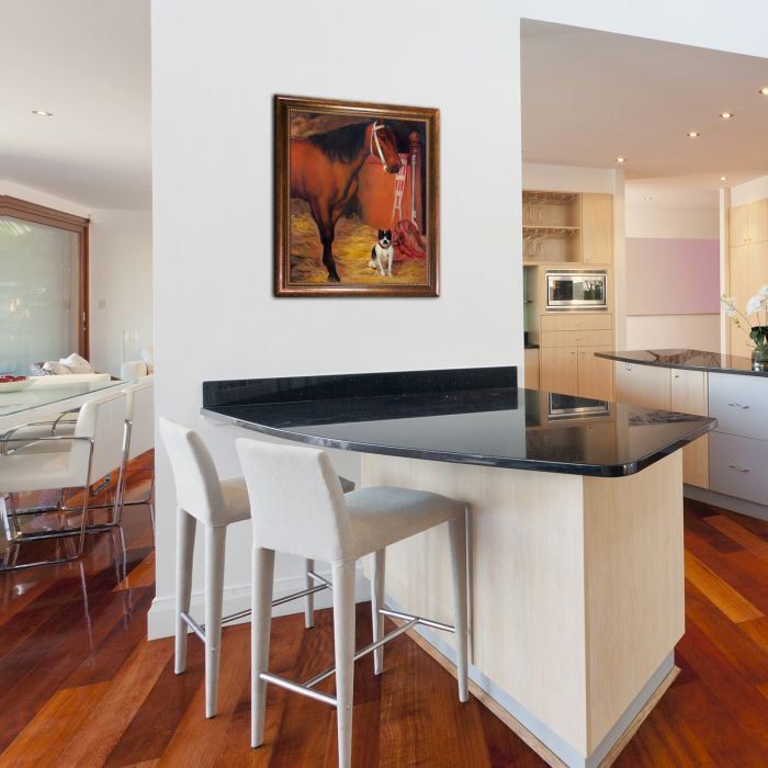 At The Stables, Horse and Dog, 1861 Pre-Framed - Verona Cafe Frame 20"X24"