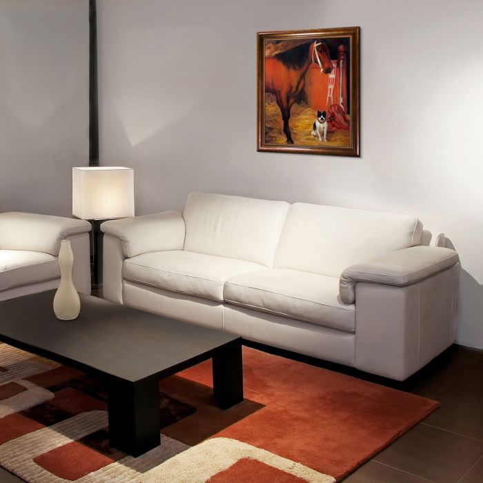 At The Stables, Horse and Dog, 1861 Pre-Framed - Verona Cafe Frame 20"X24"