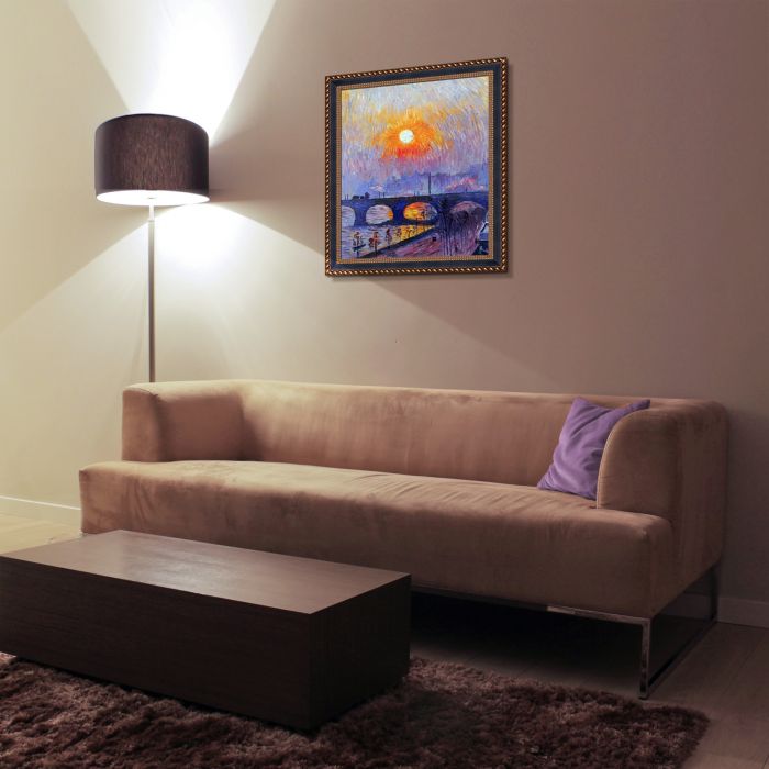 Sunset over Waterloo Bridge, 1916 Pre-Framed - Verona Black and Gold Braid 20" X 24"