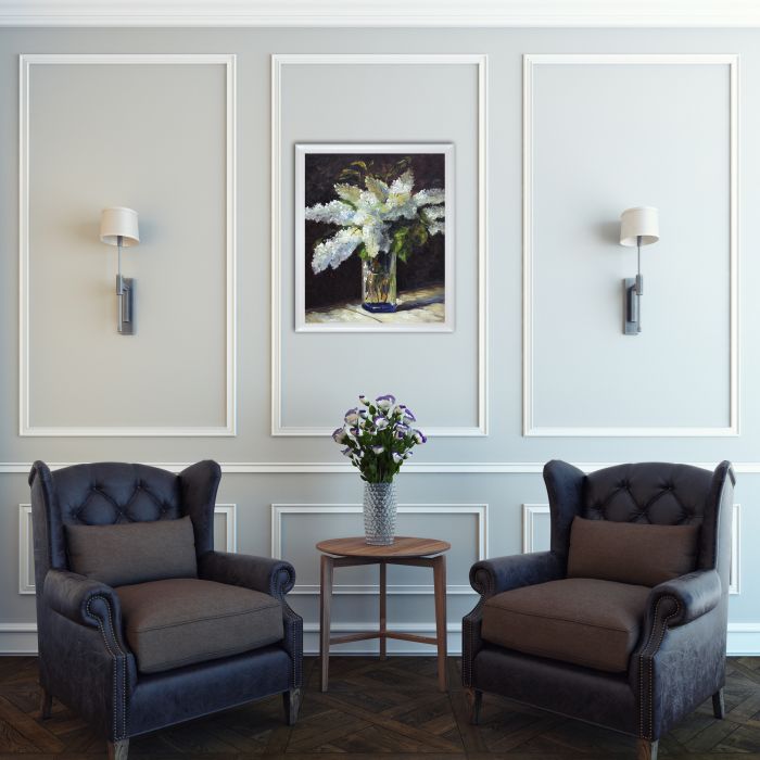 Lilacs in a Vase Pre-Framed - Moderne Blanc Frame 20" X 24"