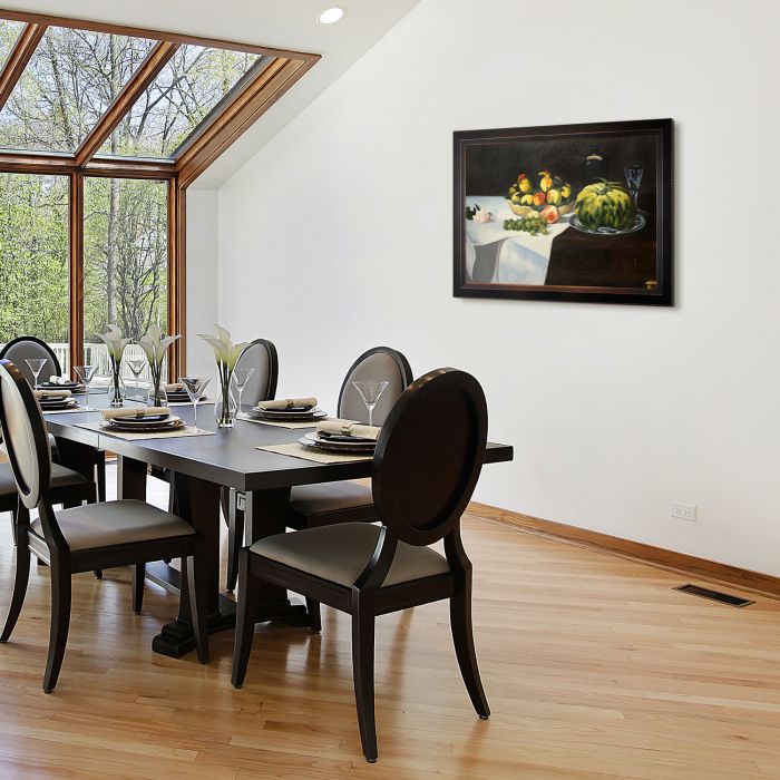 Still Life with Melon and Peaches Pre-Framed - Veine D'Or Bronze Angled Frame 24"X36"