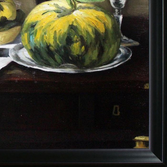 Still Life with Melon and Peaches Pre-Framed - Black Matte Frame 24"X36"