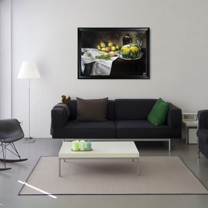 Still Life with Melon and Peaches Pre-Framed - Black Matte Frame 24"X36"