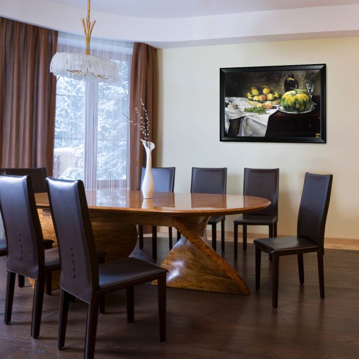 Still Life with Melon and Peaches Pre-Framed - Black Matte Frame 24"X36"