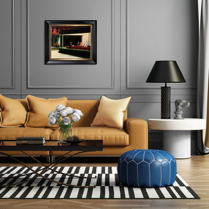 Nighthawks, 1942 Pre-Framed - Black Matte King and Piccino Luminoso Custom Stacked Frame 20" X 24"