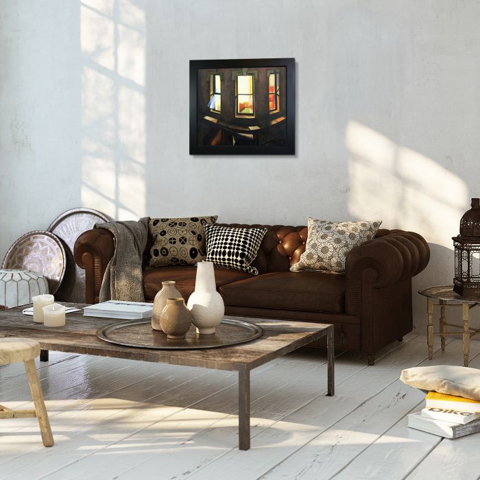 Night Windows Pre-Framed - New Age Black Frame 20"X24"