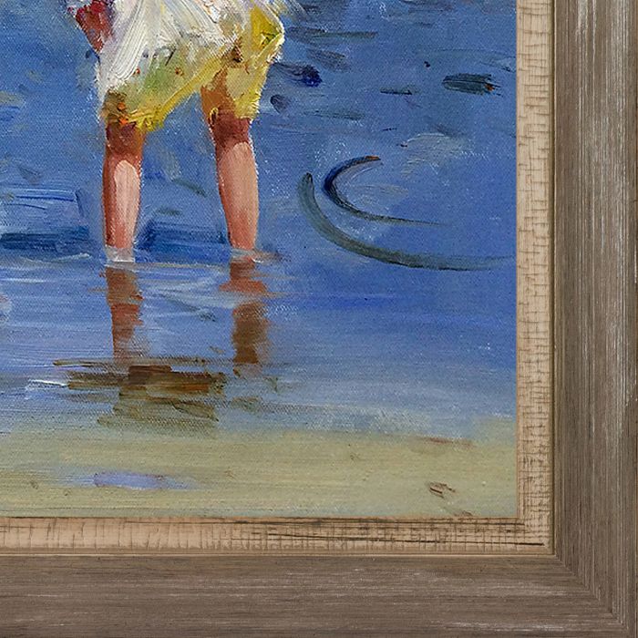 Children Playing at the Seashore Pre-Framed - Miramar Distressed Charcoal Grey Frame 20" X 24"