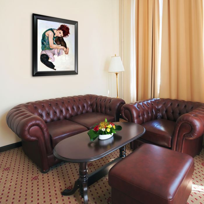 Seated Woman with Legs Drawn Up Pre-framed - Black Matte Frame 20"X24"