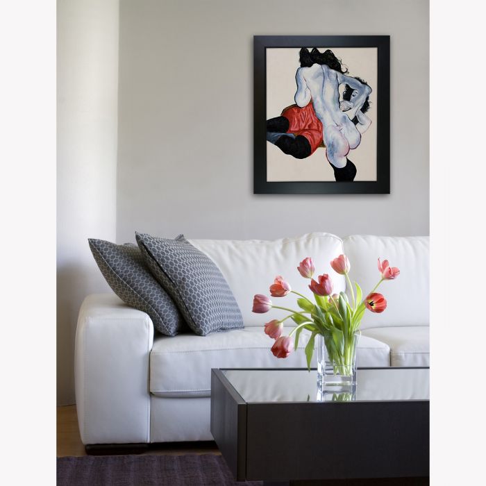 Liegende Frau mit roter Hose und Stehender Weiblicher Akt Pre-Framed - New Age Black Frame 20"X24"