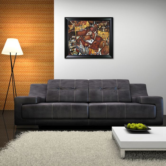 Crescent of Houses Pre-Framed - Black Matte Frame 20"X24"