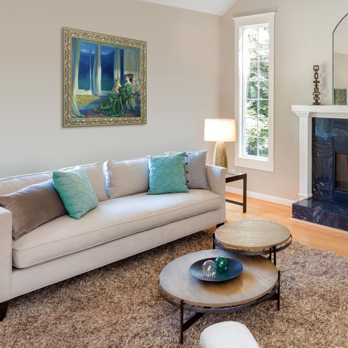 When the Blue Evening Slowly Falls Pre-Framed - Rococo Silver 24"X24"