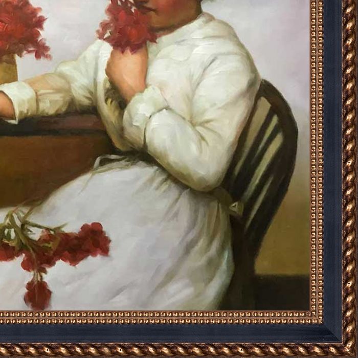 Girl Arranging Flowers Pre-Framed - Verona Black and Gold Braid 24"X36"