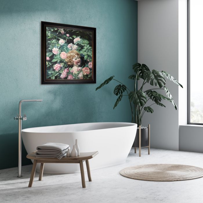 Among the Roses Pre-Framed - Veine D'Or Bronze Angled Frame 24"X24"