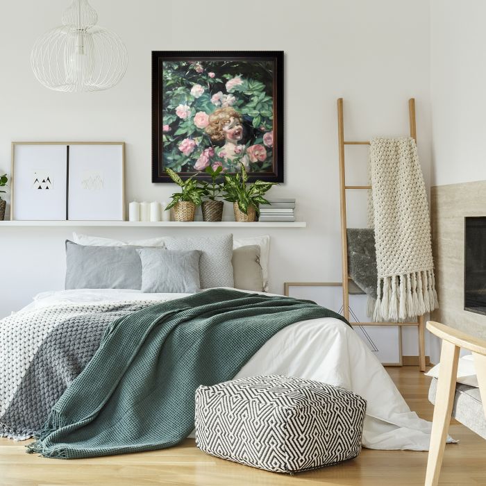 Among the Roses Pre-Framed - Veine D'Or Bronze Angled Frame 24"X24"