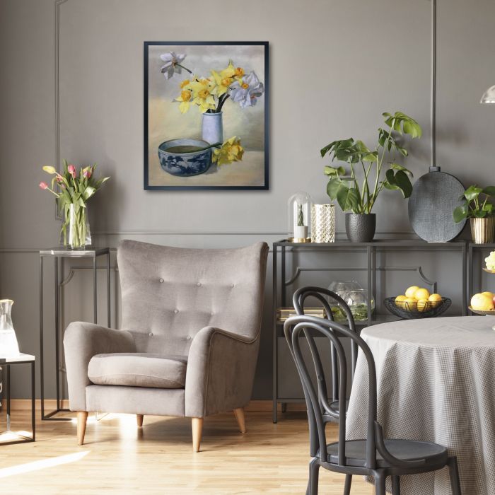 Daffodils and Narcissi Pre-framed - Studio Black Wood Frame 20"X24"