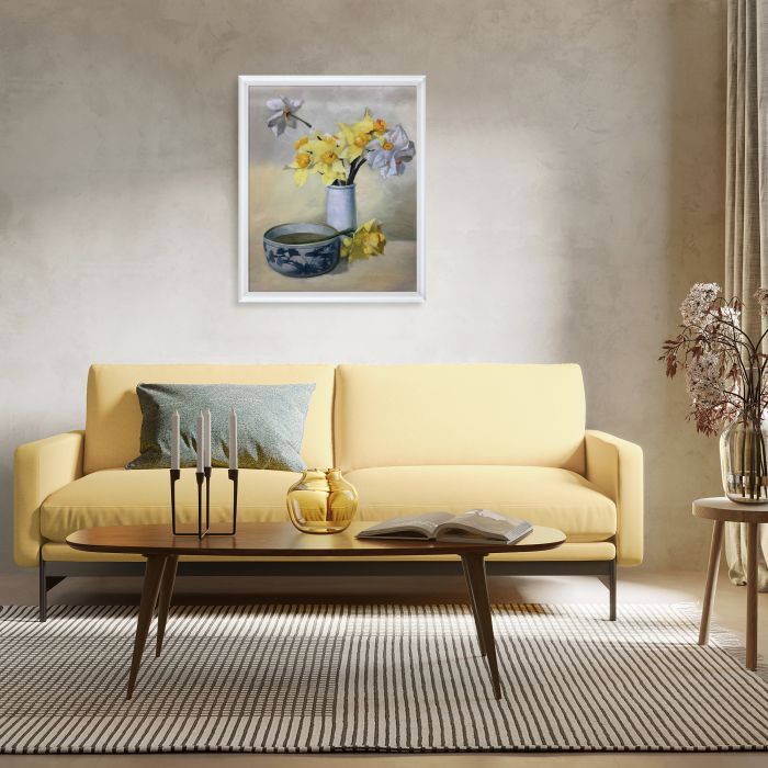 Daffodils and Narcissi Pre-framed - Moderne Blanc Frame 20" X 24"