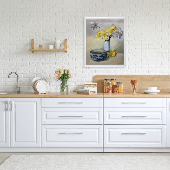 Daffodils and Narcissi Pre-framed - Moderne Blanc Frame 20" X 24"