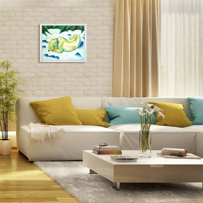 Dog Lying in the Snow Pre-Framed - Moderne Blanc Frame 20" X 24"