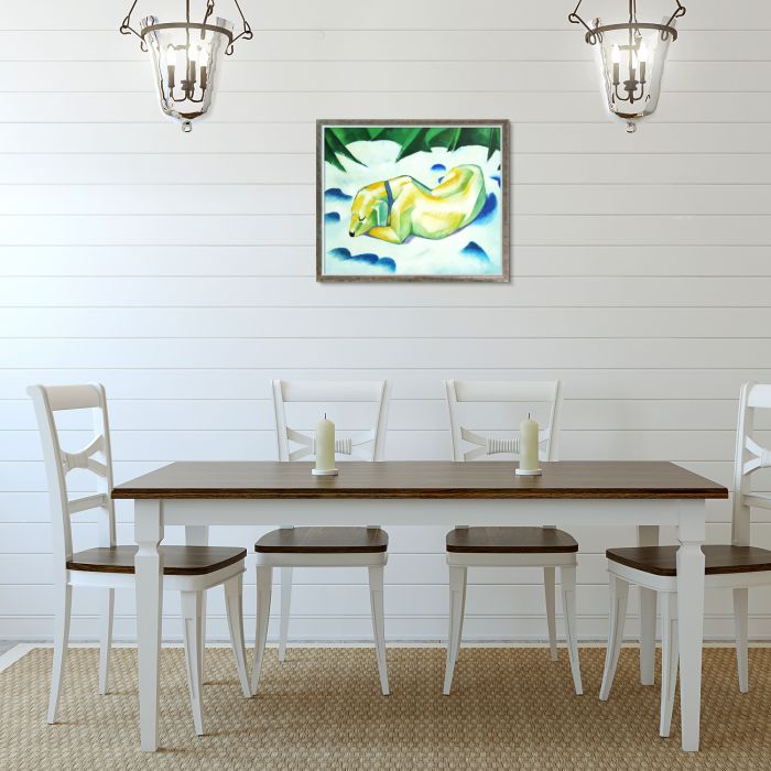 Dog Lying in the Snow Pre-Framed - Champagne Silhouette Frame 20" X 24"