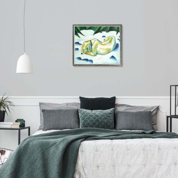 Dog Lying in the Snow Pre-Framed - Champagne Silhouette Frame 20" X 24"