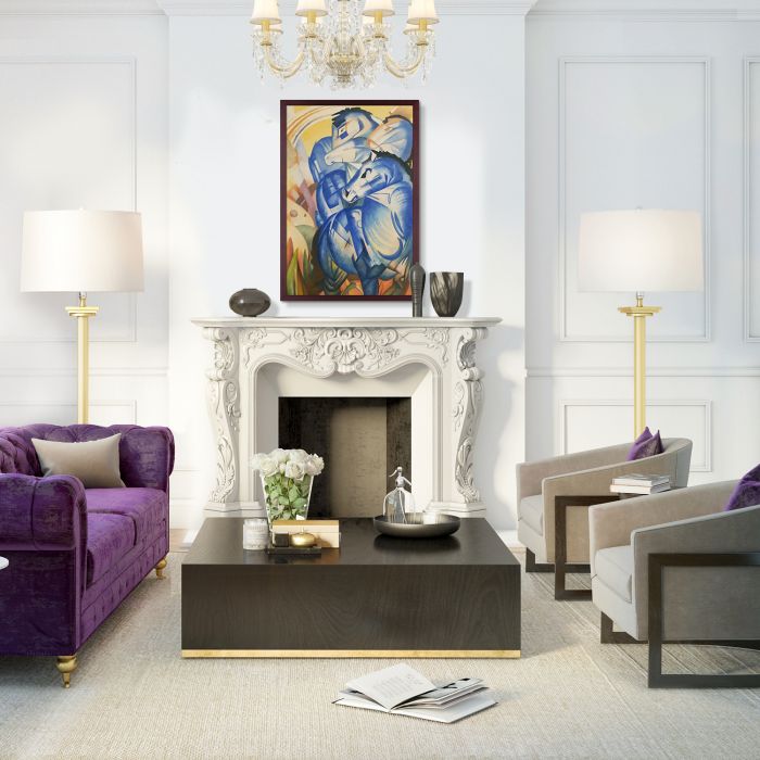 The Tower of Blue Horses Pre-Framed - Open Grain Mahogany 24" X 36"