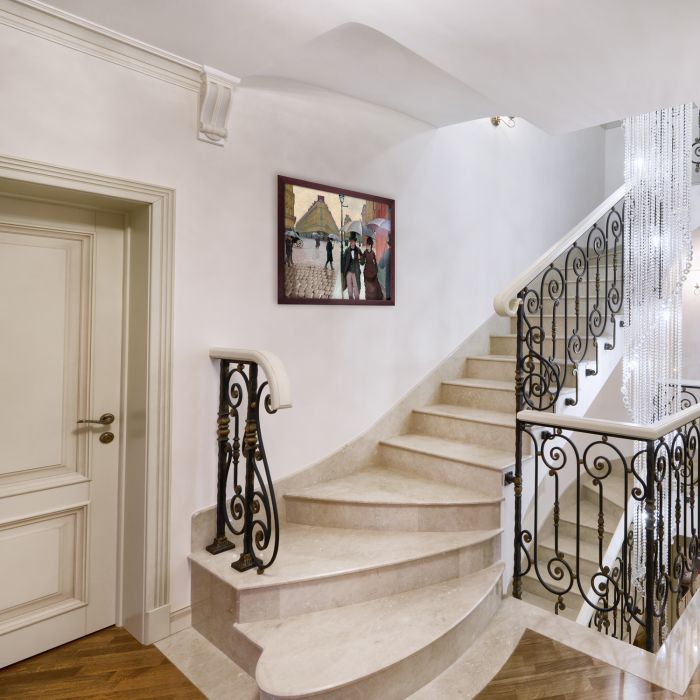 A Paris Street, Rainy Day Pre-Framed - Open Grain Mahogany 20" X 24"