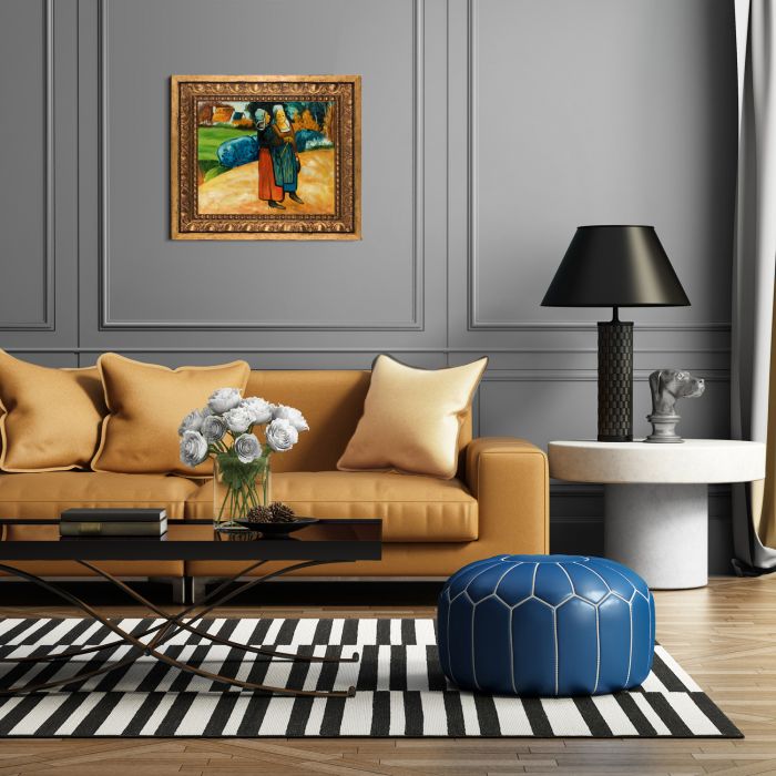 Two Breton Women on the Road Pre-Framed - Versailles Gold Frame 8" X 10"