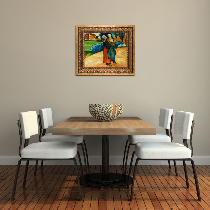 Two Breton Women on the Road Pre-Framed - Versailles Gold Frame 8" X 10"